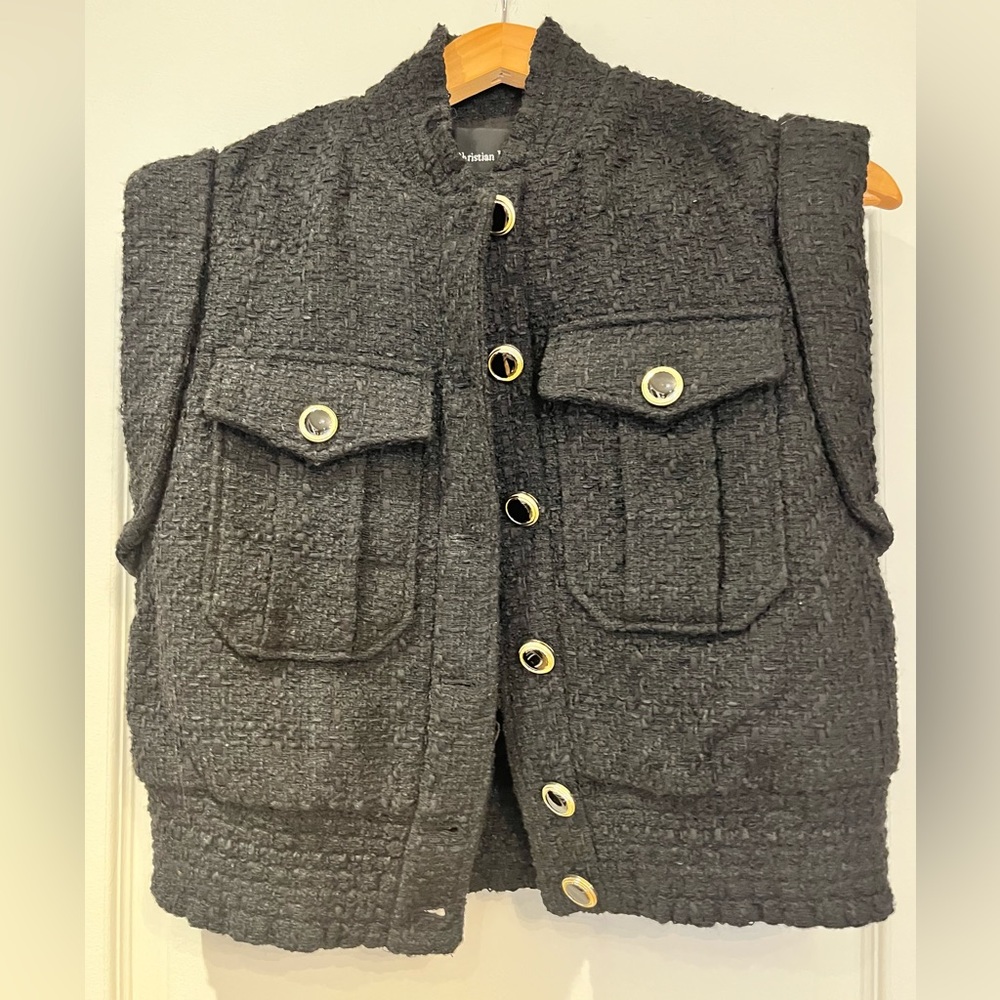 Cute crop vest / top . Black boucle fabric . Never worn !